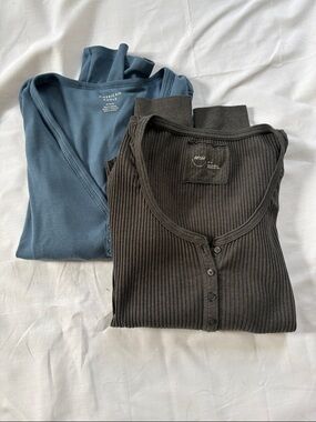 aerie Ribbed Henley Sweater Set - Blue & Black